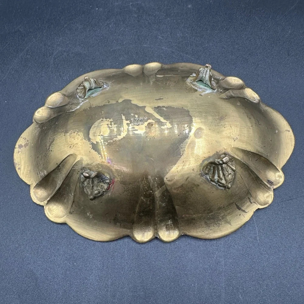 Vintage Etched Brass Footed Dish Bowl Trinket Catchall Decor - Picture 4 of 9